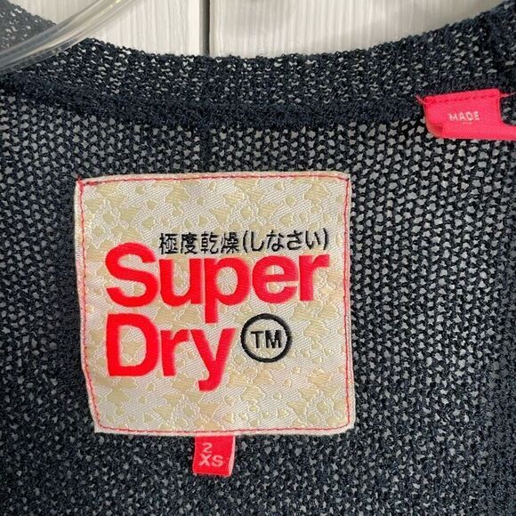Superdry Womens Cardigan 2XS Navy Blue Fine Knit Open Front Twee Dark Anime - Picture 6 of 6